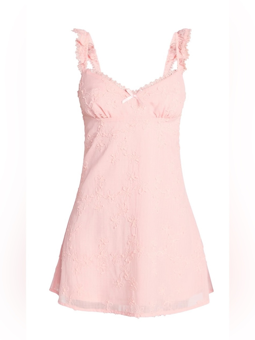 NWT No Boundaries Pink Embroidered Ruffle Strap Mini Dress‎ XS Sweetheart Neck